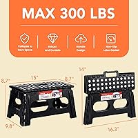 Vista 2 de ACSTEP Taburete plegable para niños y adultos, 15 pulgadas, extra ancho, 9 pulgadas de altura (paquete de 2), más seguro y cómodo, soporta hasta 300
