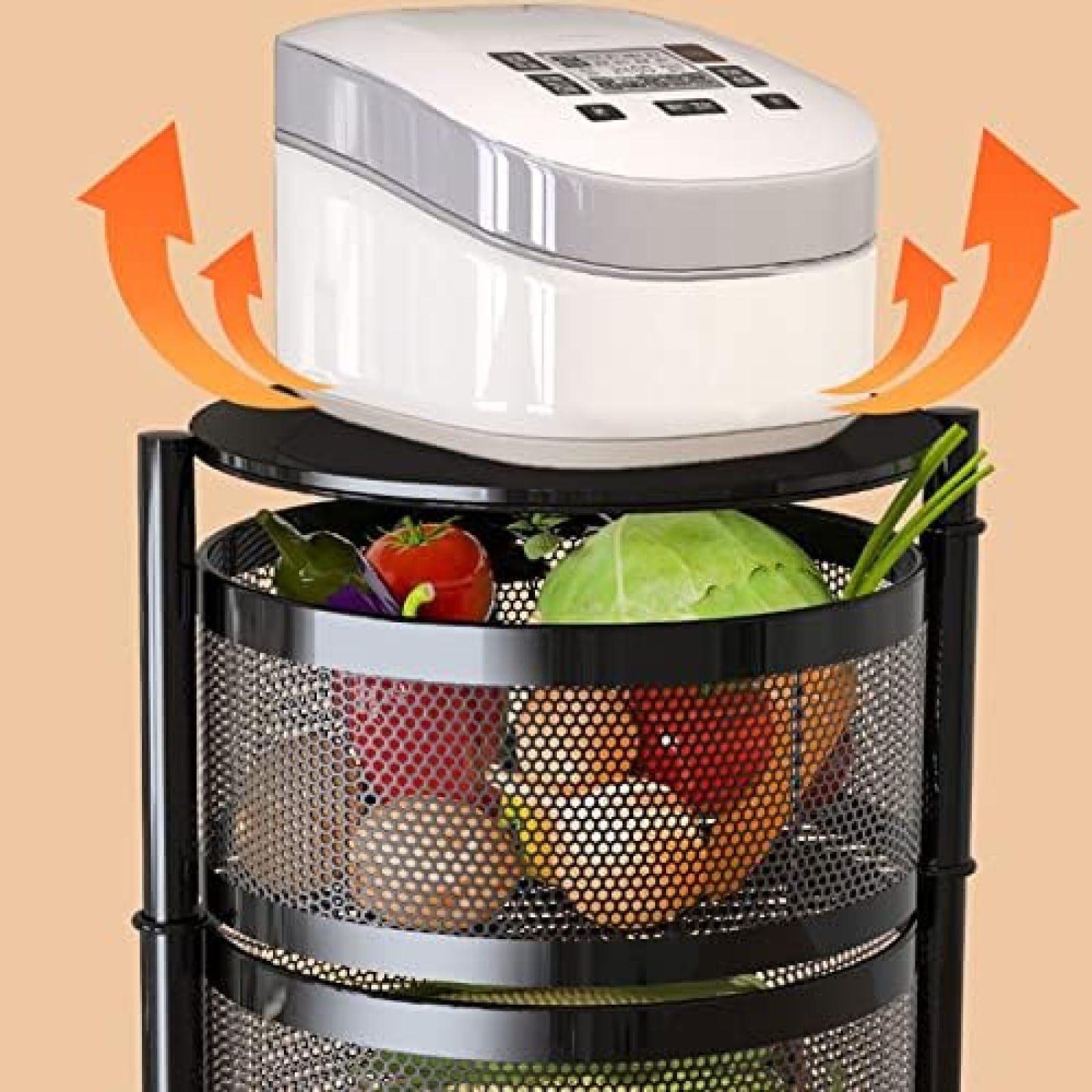 Amazon.co.jp: 5段果物野菜収納バスケット、ラウンド回転多層キッチン