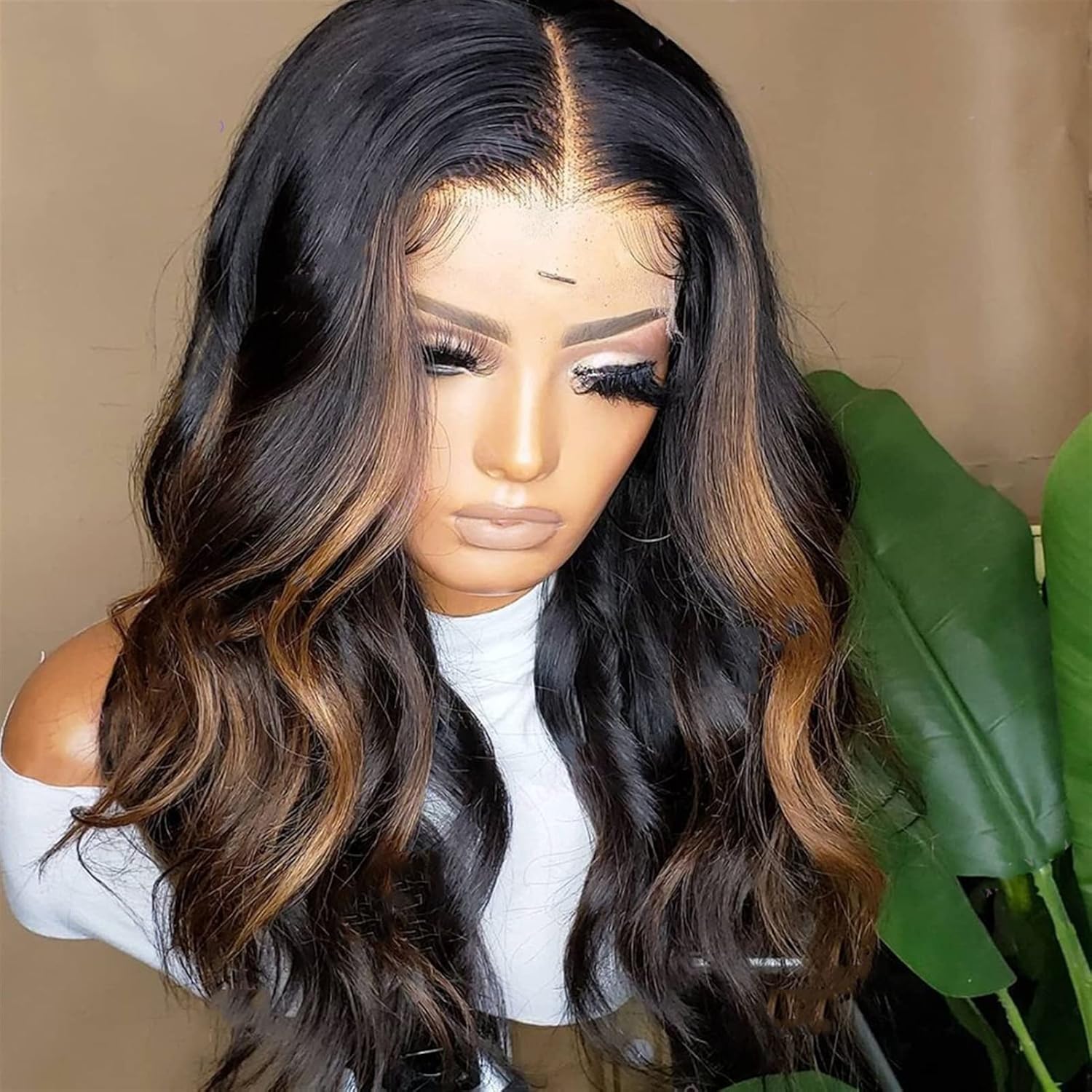 Wig 10-24 Inch Highlight Color 5x5 PU Silk Base Wig Brazilian Remy Lace Front Human Hair Wigs Wavy Emulation Scalp Top Wig Pre Plucked Lace Front Wig (20inches Highlight 200%)