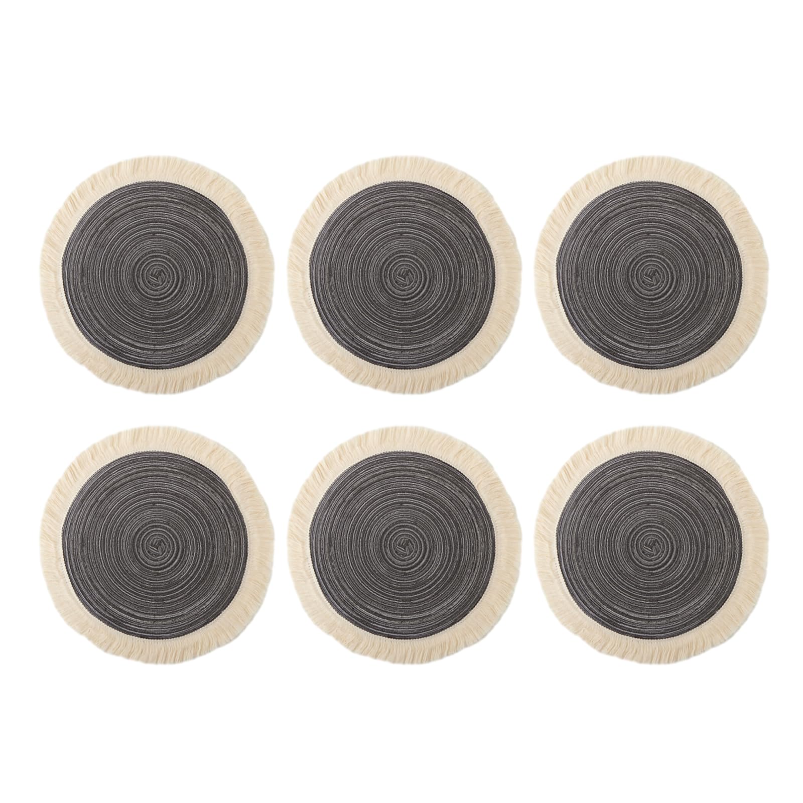 PANGBOER 6Pcs Round Tassels Placemats Heat Resistance Table Mat Dining Table Mat Placemats for Kitchens Party Dining Kitchens and