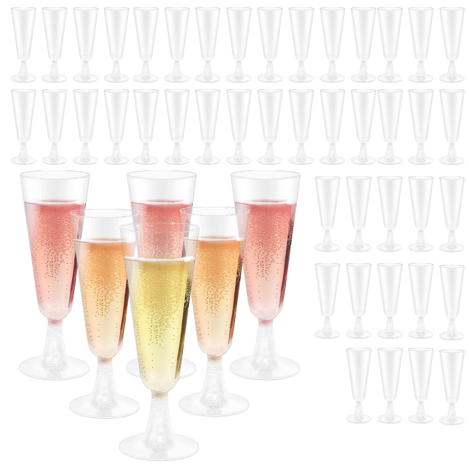 UCAMP 60 Flute da Champagne,Bicchieri Vino150ml,Trasparenti,Resistenti e Riutilizzabili,Bicchieri da Champagne con Glitter Dorati e argento,Eleganti Calici per Feste,Compleanni,Matrimoni