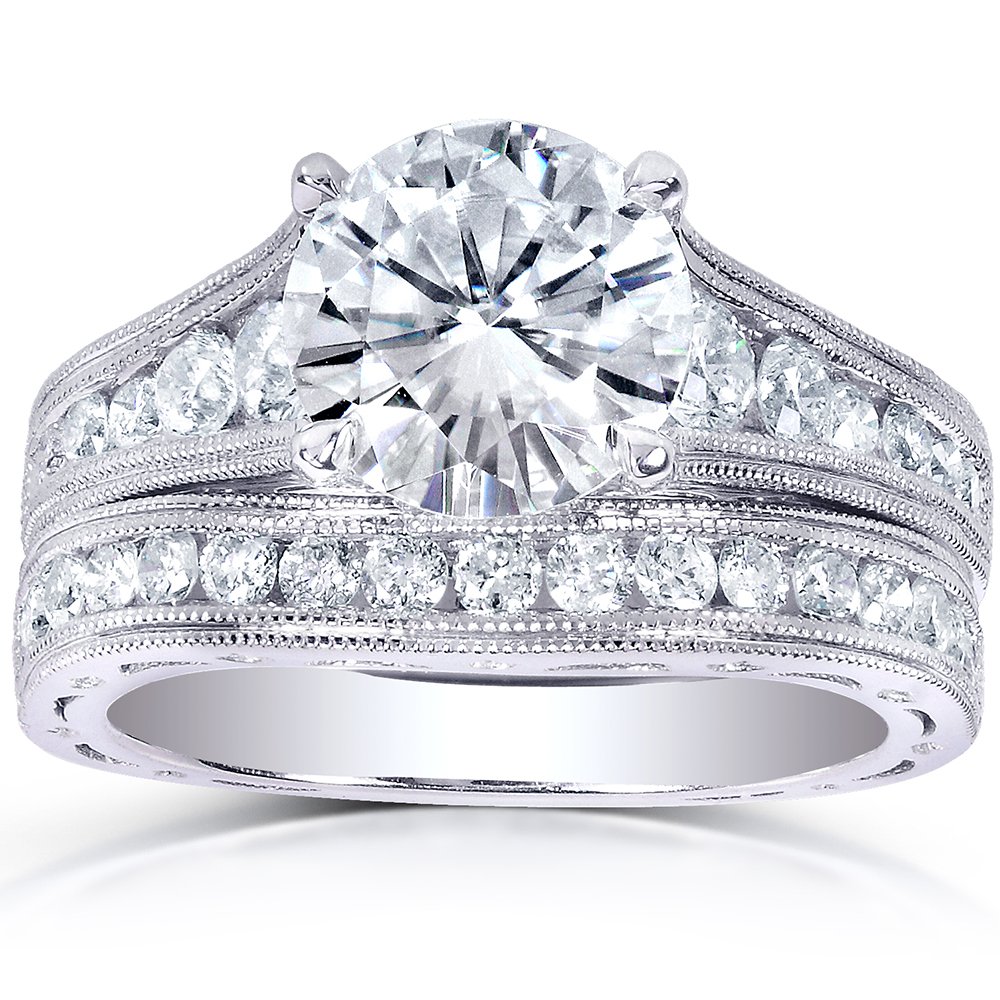 KobelliMoissanite & Channel Bridal Ring Set 14k White Gold