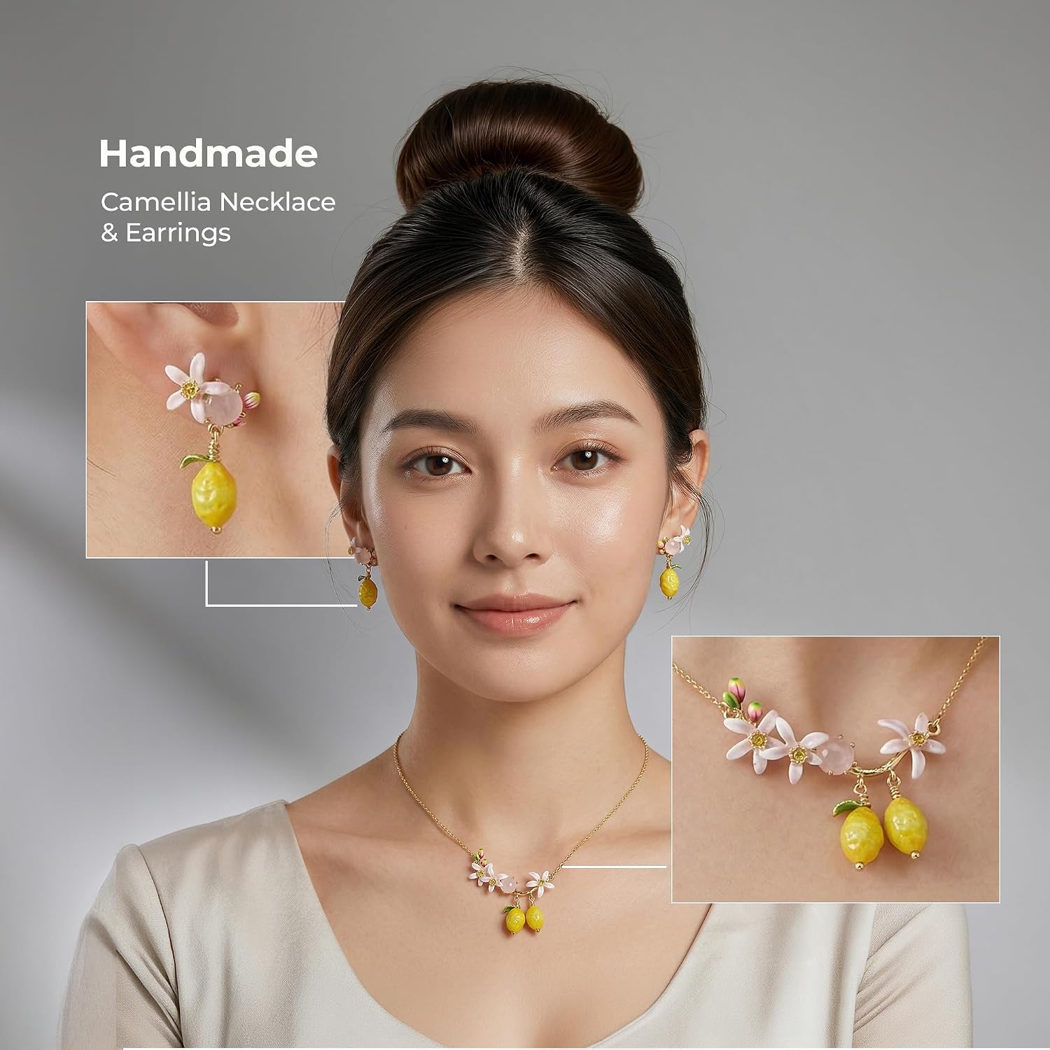 18K Gold Plated Handmade Floral Jewelry Set for Women, Necklace & Earrings Set, Lightweight Statement Jewelry, Bridal Jewelry, Elegant Nature Inspired Gift for Her