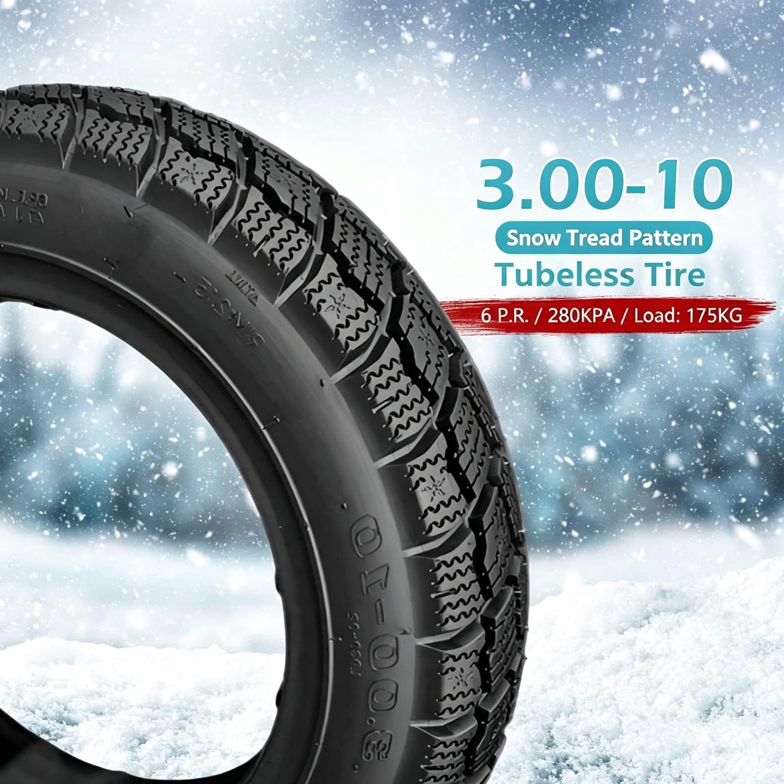 3.00-10 Opona Zimowa Bez Dętki, 3.0 10 47J 6 P.R. 280KPA TL do Skuterów