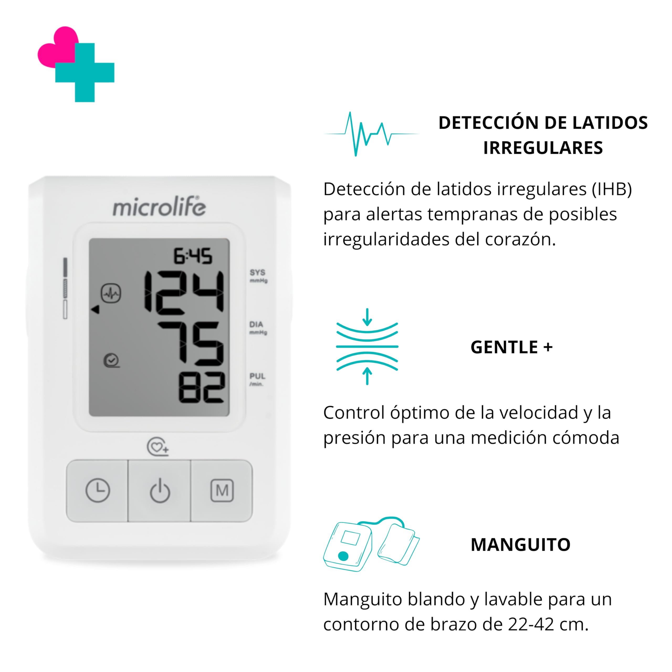 Tensiómetro de Brazo Digital Automático | Monitor de Presión Arterial con Detección de Latidos Irregulares | Esfigmomanómetro Electrónico para Casa | Memoria 30 Medidas | Brazalete 22-42 cm