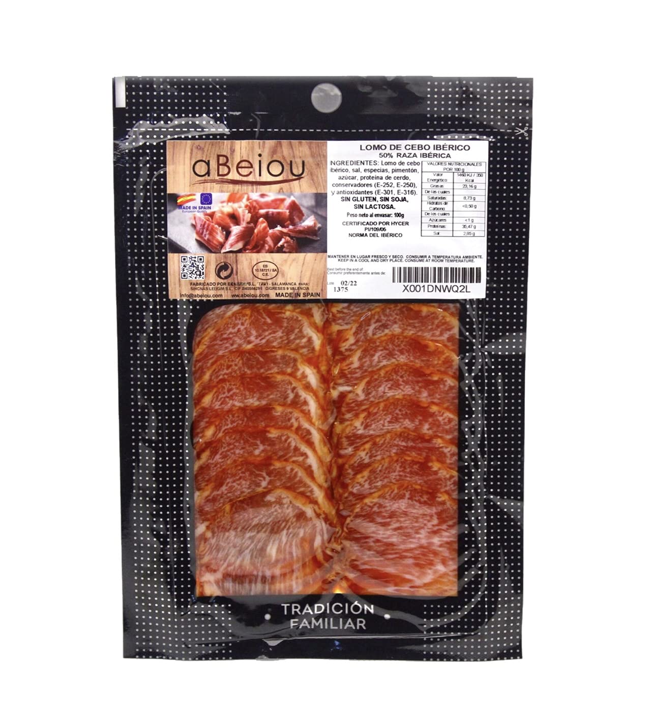Chorizo Ibérico de Bellota Loncheado 50% Raza Ibérica 500 g (5×100 g) — Curación +16 Meses — Cert. Hycer — Guijuelo Salamanca — aBeiou — view 8