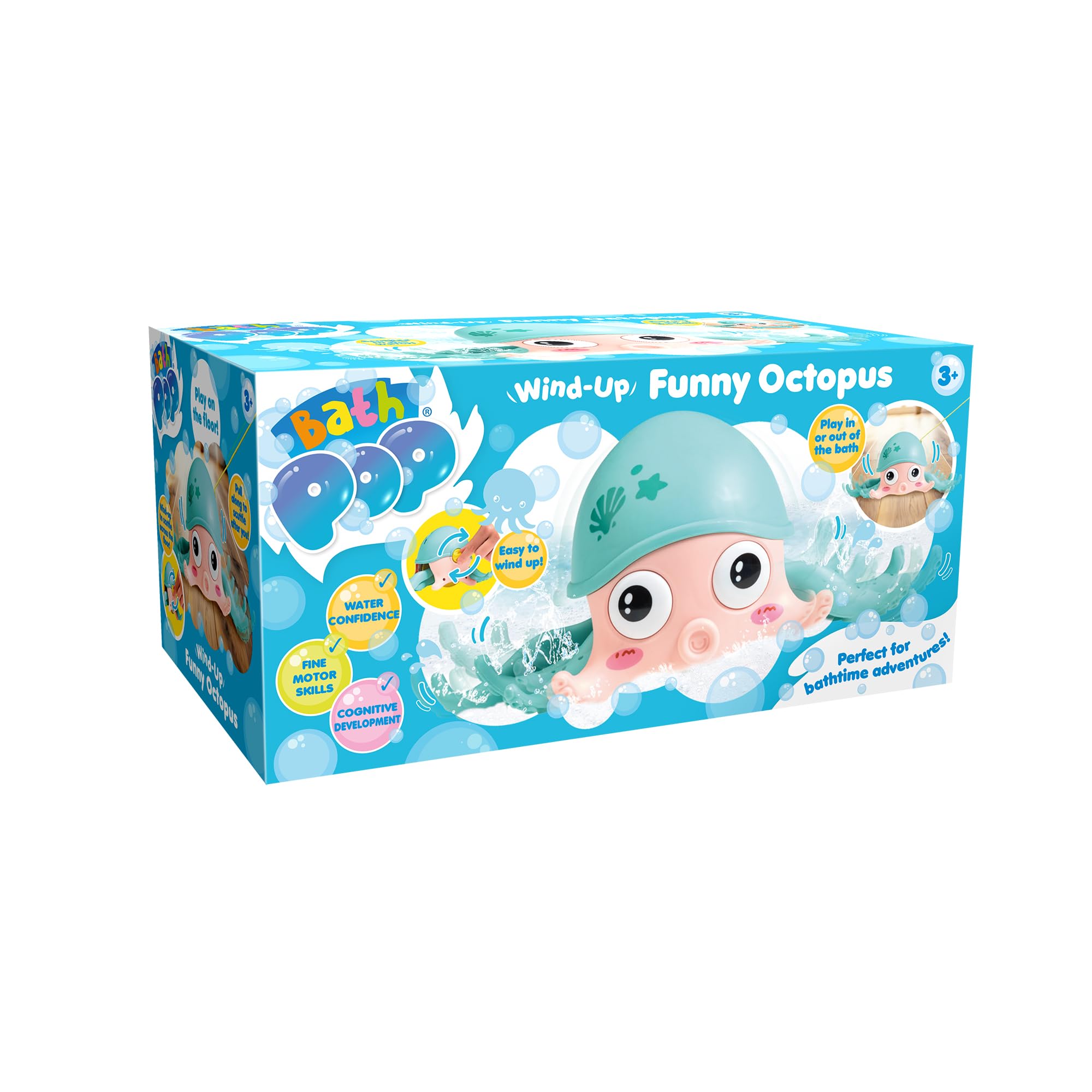 Bath Pop Wind-Up Funny Octopus Bath Toy – 2-in-1 Land & Water Clockwork Toy for Toddlers – Mechanical Swimming Octopus with Clickety-Clack Sounds – Sensory Preschool Toy for Ages 3+