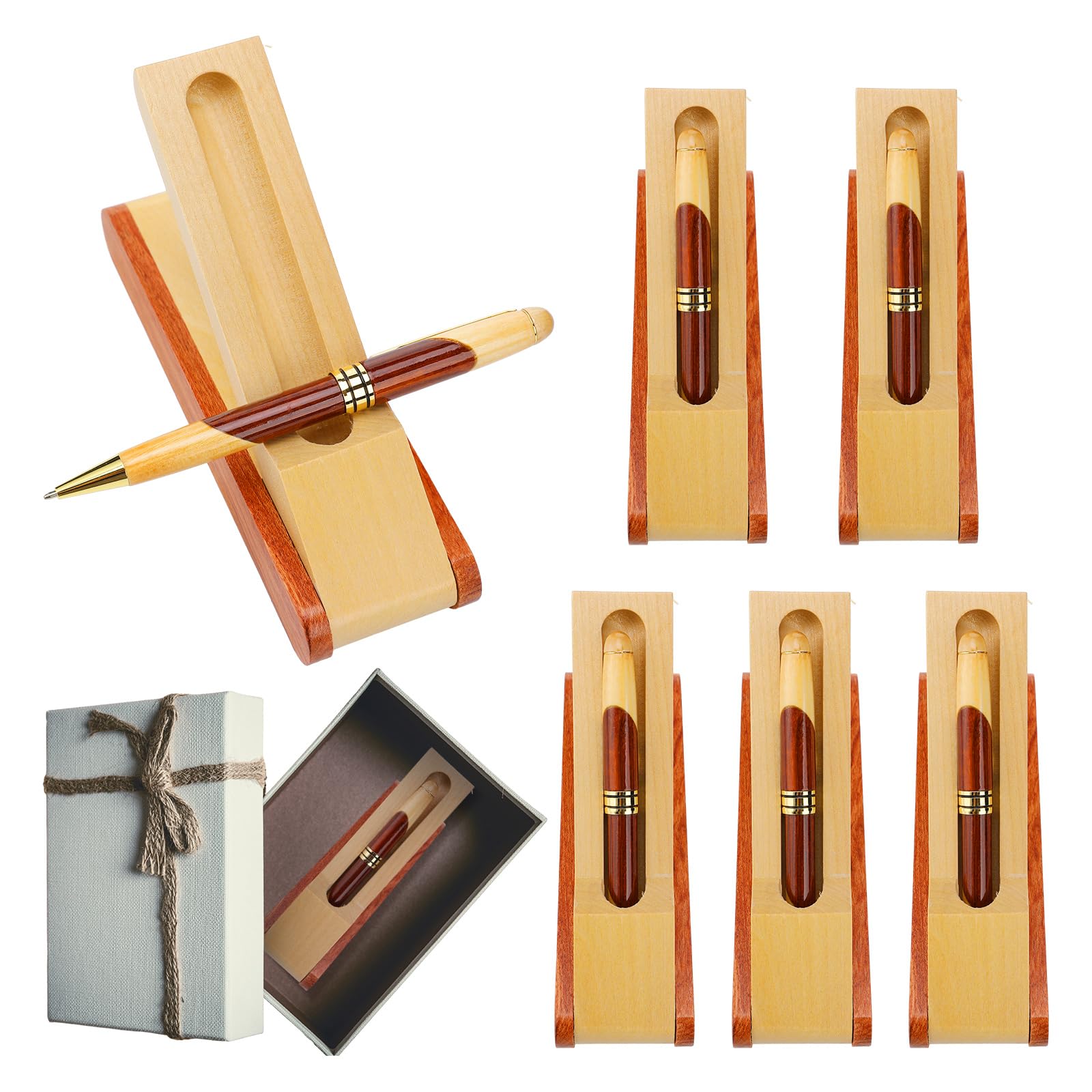 Outus Set di 6 penne a sfera in legno, regalo di apprezzamento con custodia e ricariche, penne da scrittura per diario, eleganti regali per ufficio, scuola, insegnanti, decorazioni