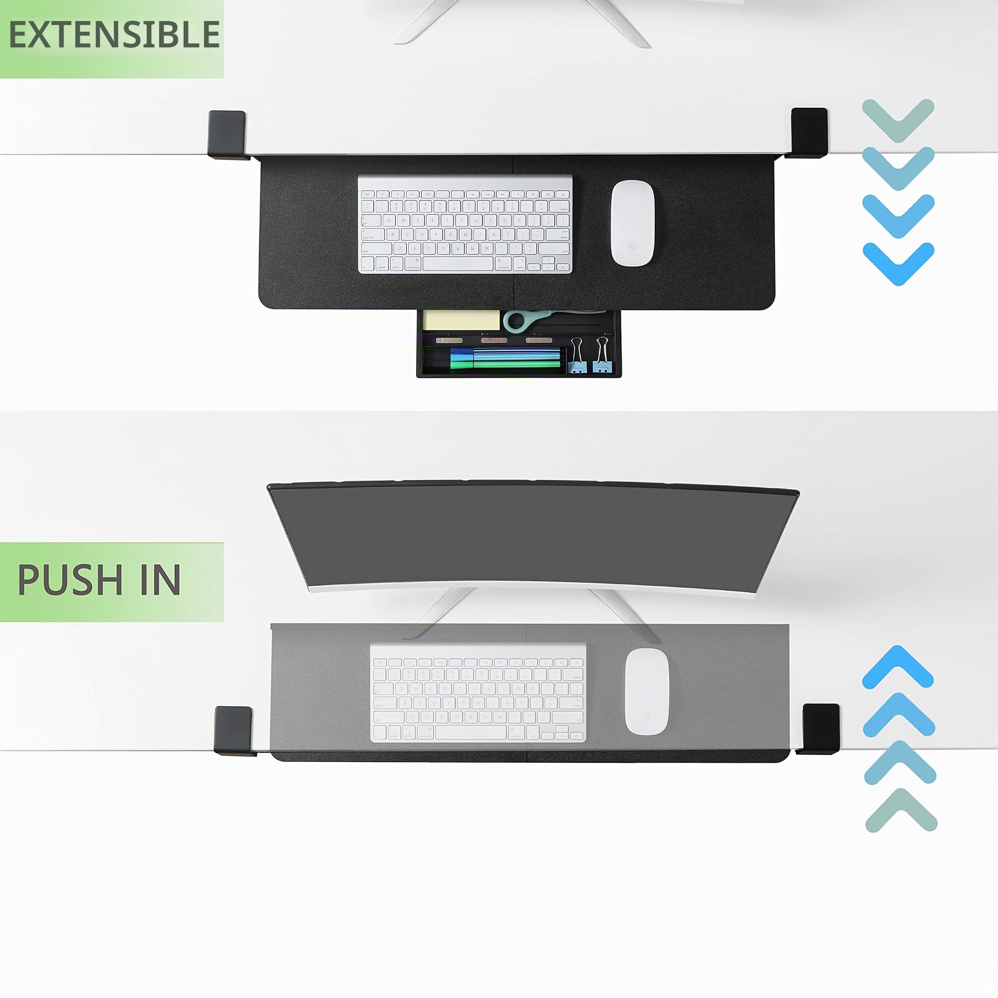ETHU Bandeja para Teclado Extraible- Soporte Teclado Ordenador Bajo Mesa，Porta Teclado Extraíble con Abrazadera C, Cajón de Computadora de 680 x 300 MM para Escribir, Hogar u Oficina
