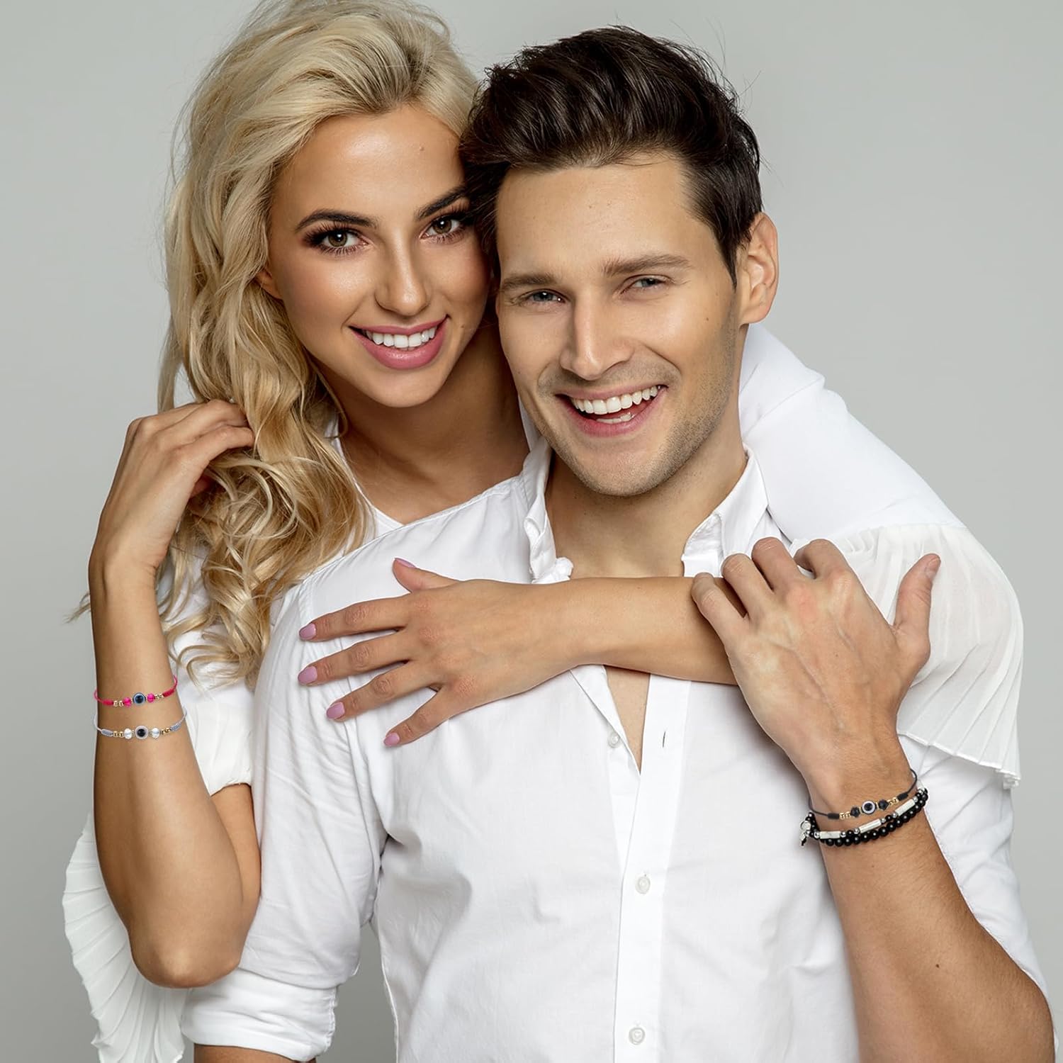 MECCANIXITY Sky Blue Evil Eye Bracelets for Women Men Family 2 Pcs Adjustable String Good Luck Protection Handmade Eye Bracelet Blessing Jewelry - Image 6