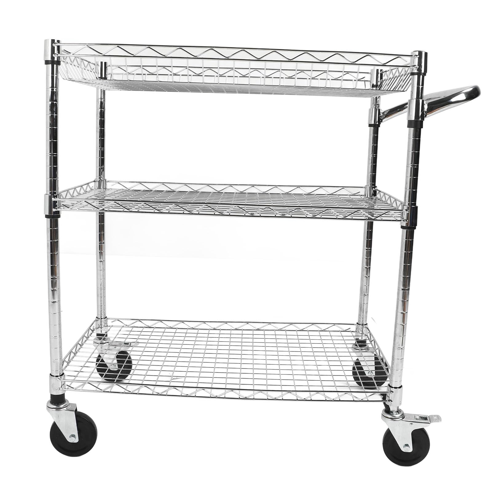 Ausla Carrello Portaoggetti con Rotelle, Carrello Portaoggetti con Rotelle a 3 Livelli in Acciaio Al Carbonio con Ripiani e Clip Regolabili, con in Metallo per Cucina Sala da Pranzo Garage Ufficio