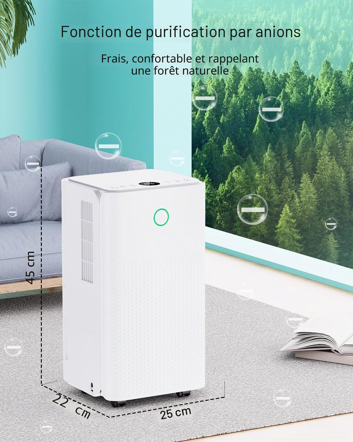 Déshumidificateur Électrique 12L/Jour avec Compresseur, 3 Modes, Silencieux et Basse Consommation, Drainage Continu, Réservoir 2,2 L, Minuterie 24 h, Deshumidificateur d Air pour Maison