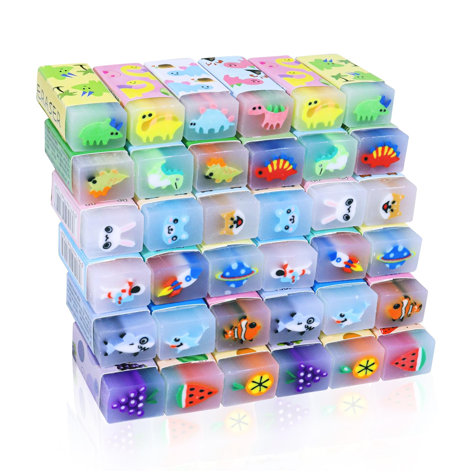 100PCS Cute Animal Erasers for Kids, Count Bulk Pack, Assorted Designs, Back to School Supplies