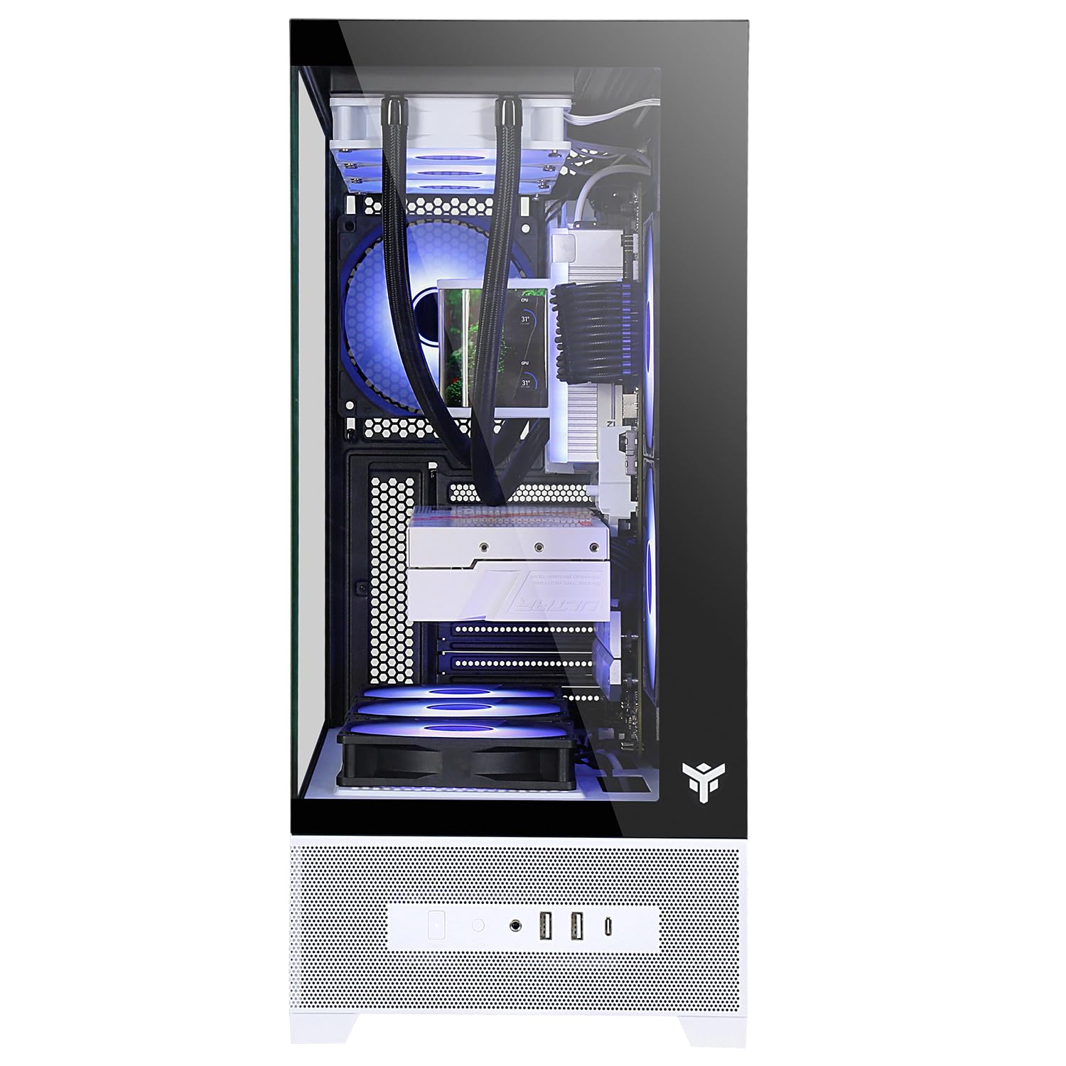 Itek Case Gaming SHOWBUI 37WB – Tower ATX con 3 Ventole ARGB 12 cm, USB-C, 2x USB 3.0 e Pannelli Laterale & Frontale in Vetro Temp - Ed. Bianca e Nera
