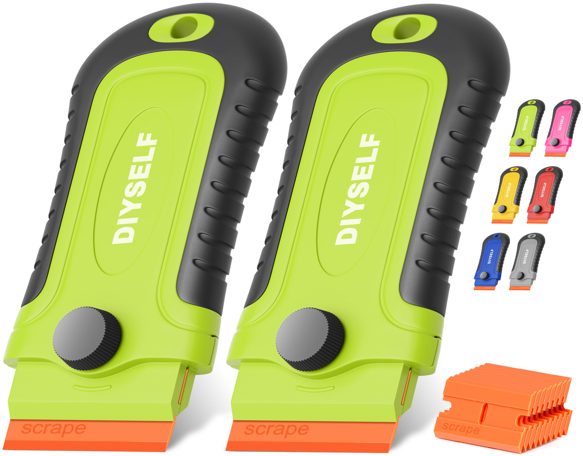 DIYSELF 2-Pack Plastic Scraper โ Ideal for Hob Cleaning, Car Glass, Labels & Stickers Removal (Green)