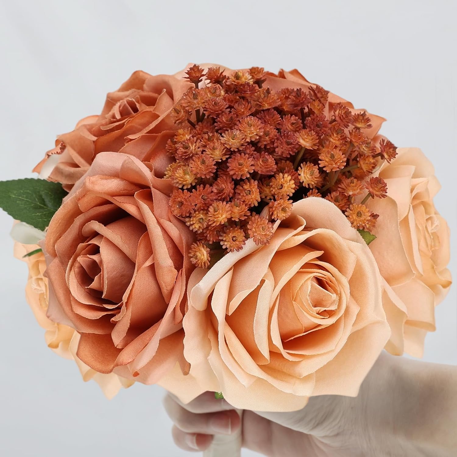 Wedding Bridesmaid Bouquets Set of 6, Artificial Silk Flowers Arrangement for Ceremony Marriage Proposal Party Anniversary Decorations - Burnt Orange