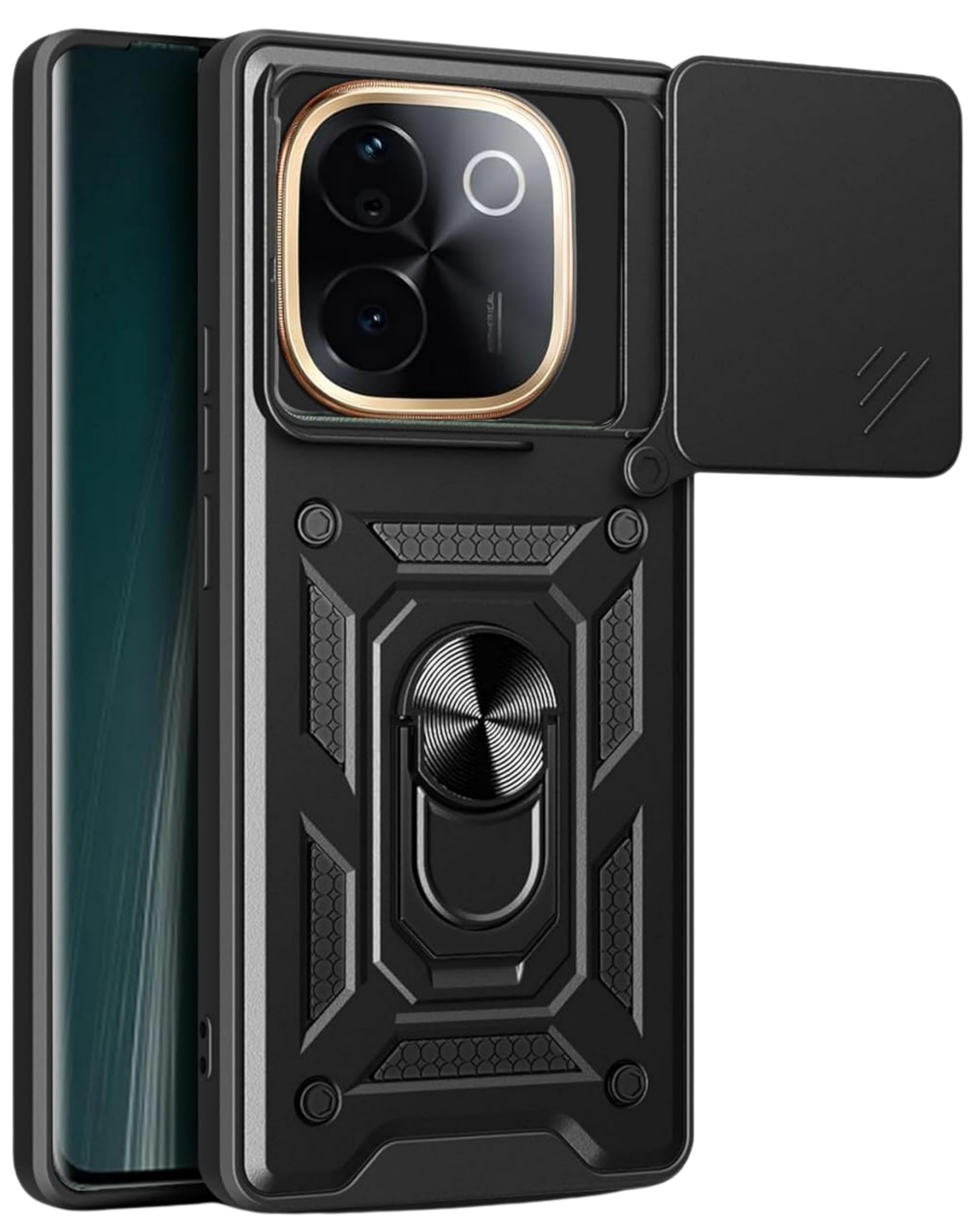 SPAZY CASE® iQOO Z9s Pro 5G / Vivo T3 Pro 5G Back Cover | Heavy Duty Hybrid Case with 360 Degree Rotating Finger Ring Holder + Slider Shutter Camera Protection Case - Black (B0DG2RJ7LH) Amazon Price History, Amazon Price Tracker