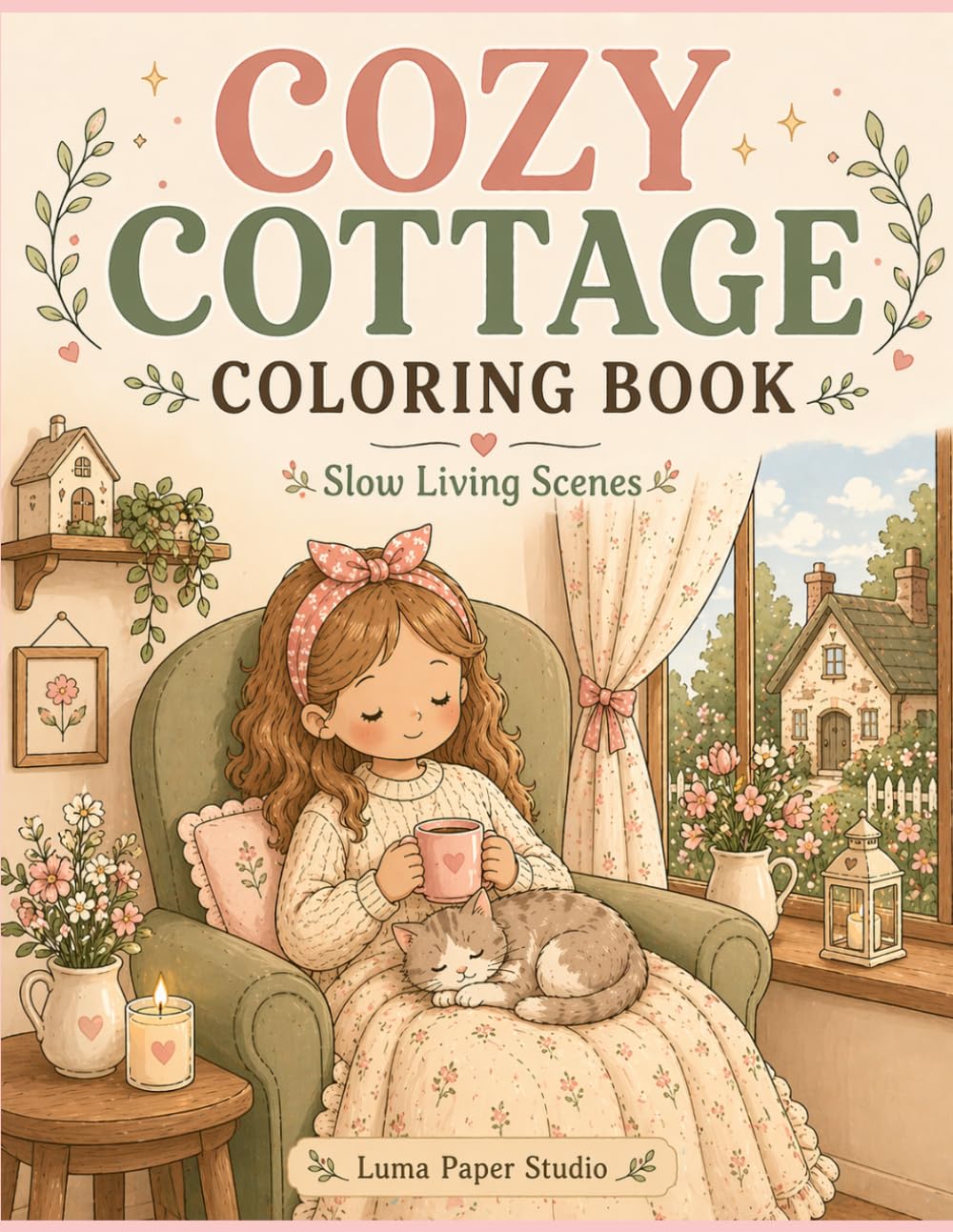 Cozy Cottage Coloring Book: Cute & Relaxing Slow Living Scenes: Simple and Calming Pages with Adorable Animals, Cozy Home and Peaceful Moments for Adults and Teens