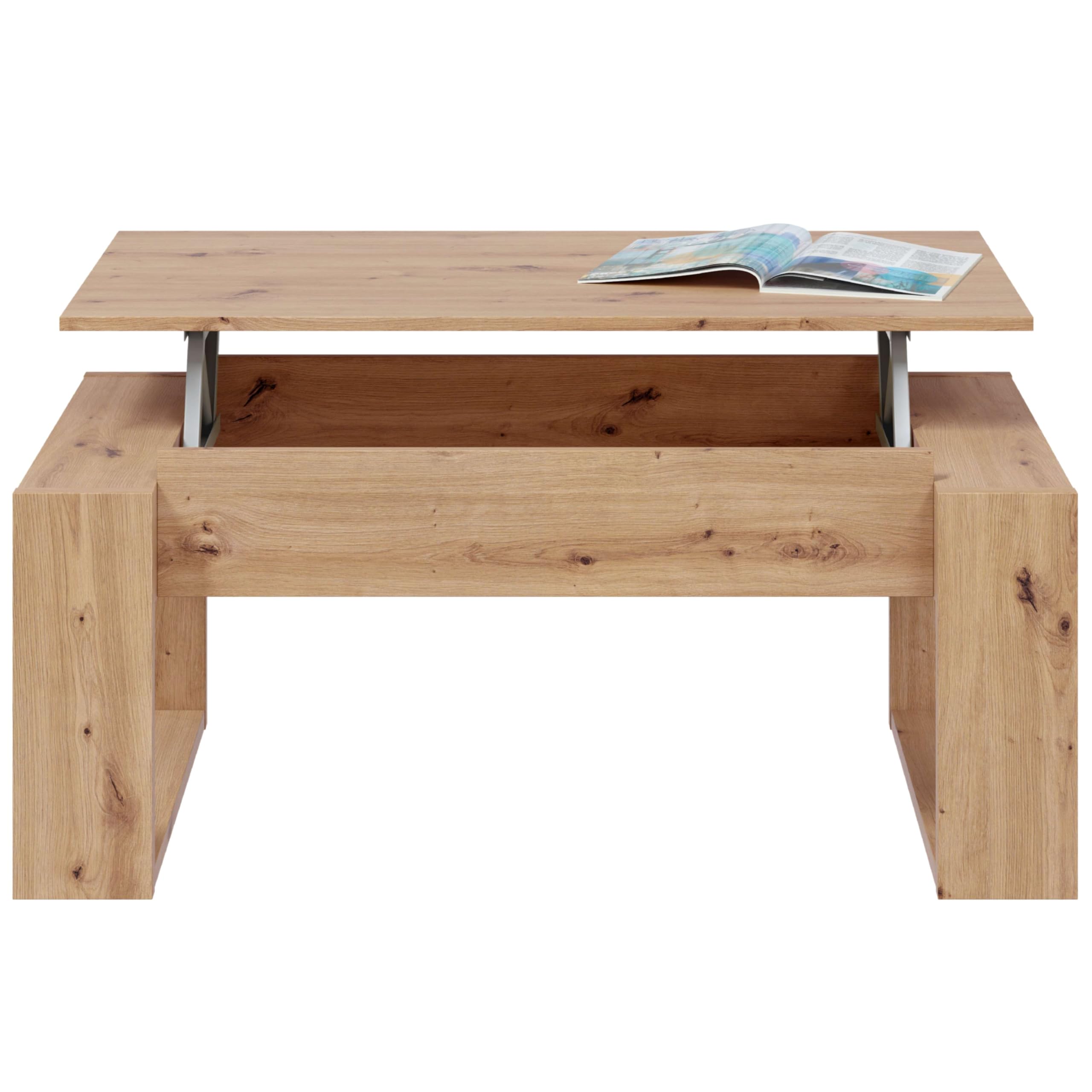 Habitdesign Mesa de Centro elevable, Mesita para Salon, Mesa Auxiliar, Modelo Nova, Acabado en Color Roble Nodi, Medidas: 105 cm (Largo) x 55 cm (Ancho) x 45-54 cm (Fondo)