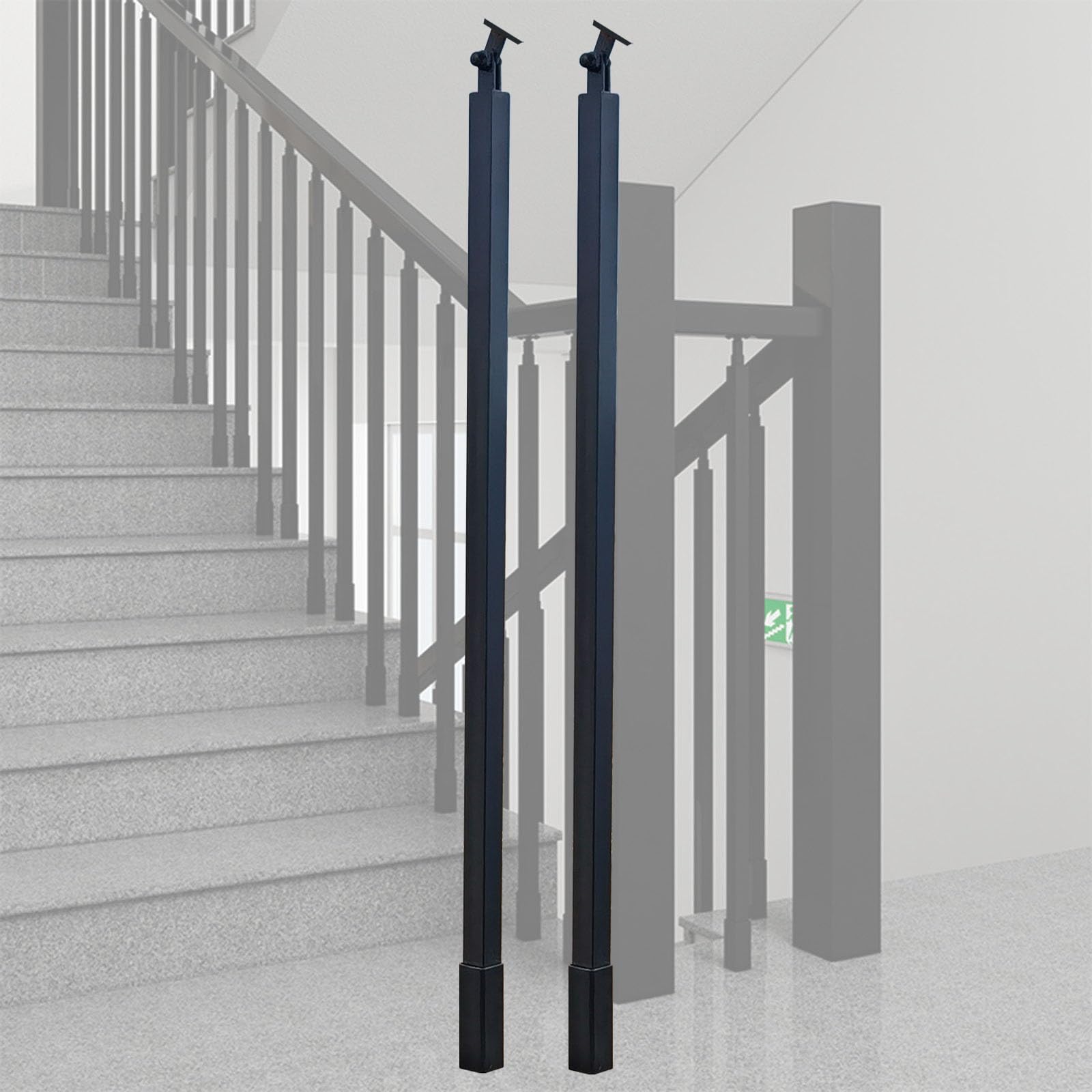 WLCGYD 30 36 42 48 51'' Metal Baluster Spindles, Interior Staircase Decks Banister Install Kit/Square Railing Post w/Bracket for Wooded Stairway Composite Steps(Black 2 pcs,30in/76.2cm)