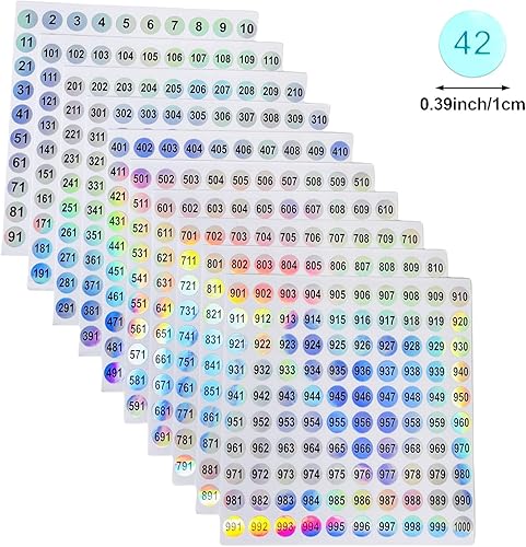 Miniatura 2 de RIVEENY 20 hojas de calcomanías de números láser reflectantes impermeables número 1-1000, calcomanías redondas autoadhesivas, etiquetas