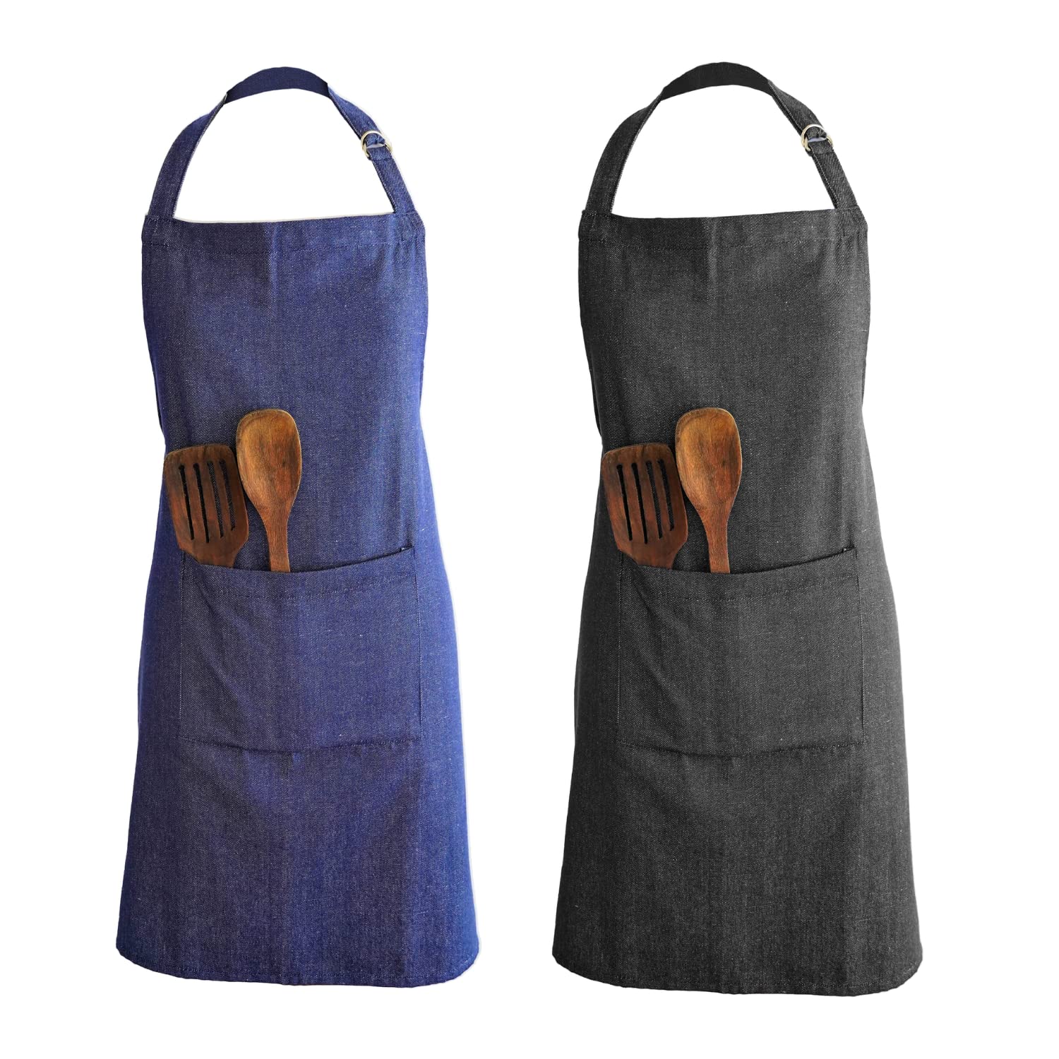 Ecotribe Set of 2 Cotton Apron for Kitchen-Adjustable Belt-Unisex Apron with Utility Pocket-Cooking Kitchen Apron-Free Size (B09T5QVBRS) Amazon Price History, Amazon Price Tracker