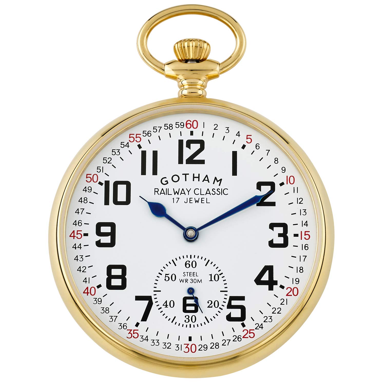 Gotham Men's Gold-Tone Stainless Steel Mechanical Hand Wind Railroad Pocket Watch # GWC14103G
