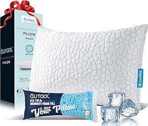 QUTOOL Shredded Memory Foam Pillows for Sleeping King Size Pillow, Cooling Gel Pillows for Hot Sleepers Cool Pillow for Side and Back Sleeper, Soft Yet Support Adjustable Bed Pillow, Home Gifts