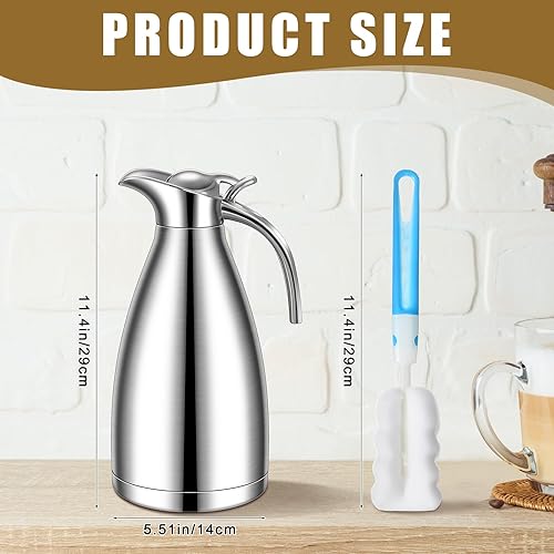 Miniatura 2 de Uiifan 2 jarras térmicas de café de acero inoxidable de 68 onzas, jarra térmica de café aislada de doble pared al vacío con cepillos, retención de