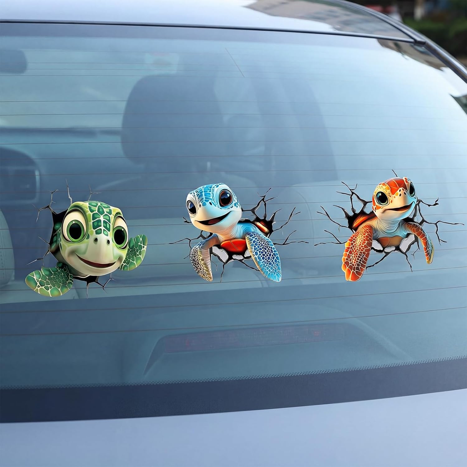 3 Pcs Peeking Sea Turtle Stickers 3D Marine Life Vinyl Vehicles Decals Ocean Animal 4.7" x 2.8" Cute Cartoon Sticker for Car Bumper Tumbler Laptop Bathroom Kitchen Cabinet Teen Gifts