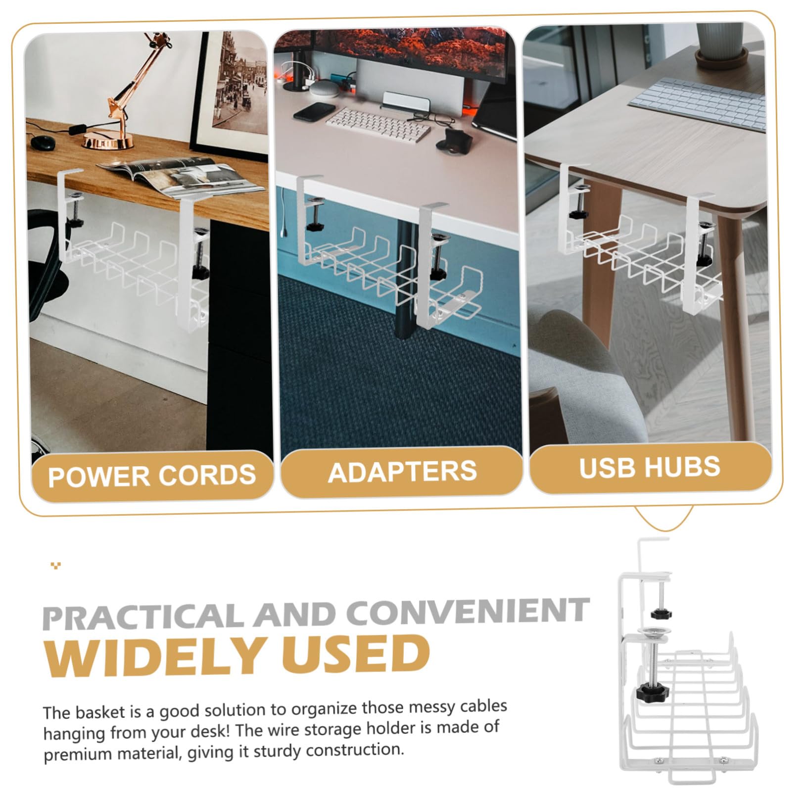 Bandeja Organizadora para Cables bajo Escritorio con Diseño Compacto y Montaje sin Taladro para Gestión y Orden Espacios Pequeños