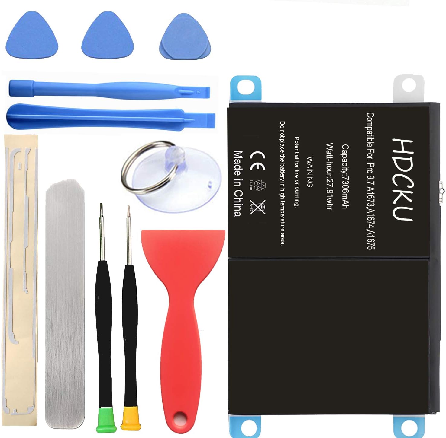 A1664 Battery Replacement Kit for Apple iPad Pro 9.7 inch Battery 7306mAh 2016 Edition Internal New A1673 A1674 A1675 with Repair Tools