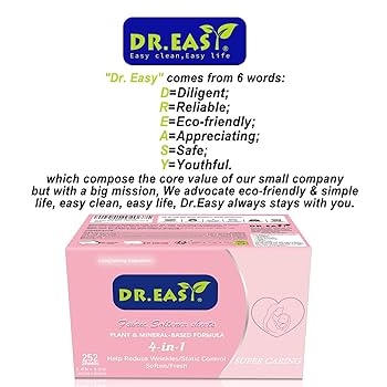 DR.EASY Dryer Sheets Plant Based Formula 252 Ct Fabric Softener Sheets For Laundry Free Clear Essential Oil Scented No Artificial Fragrances No Dyes Reduce Static Wrinkles Help Repel Pet Hair
