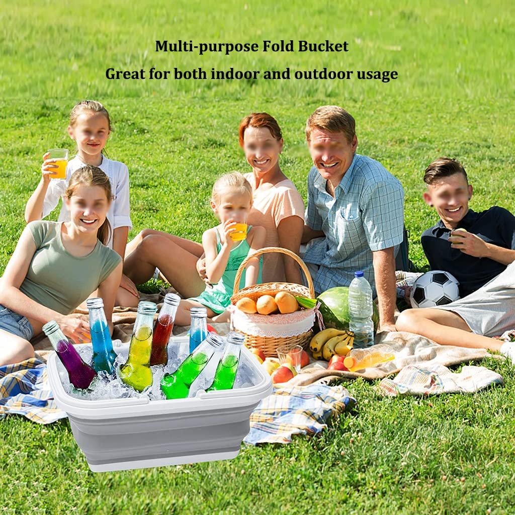 DUNAKE Putzeimer Eckig 9 L Faltbarer Eimer Strand, Faltbares Waschbecken, Tragbare Faltbare Wanne Mit Stabilem Griff Zum Geschirrspülen, Reisen, Camping, Wandern, Zuhause (Color : /Gray)