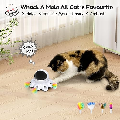 Miniatura 4 de ORSDA Juguete láser para gatos, 2 en 1, interactivo, automático, activado por movimiento, 8 agujeros, golpea una pluma de topo, sensor inteligente