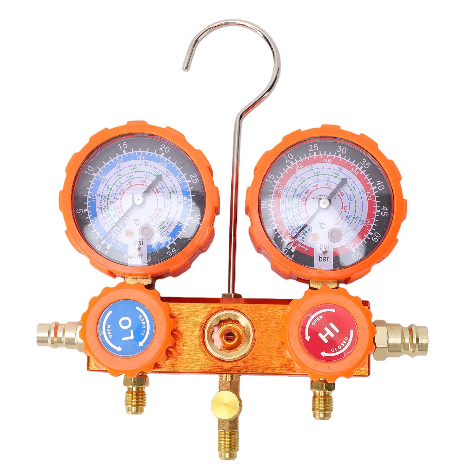 Generic Juego de Manómetros de Colector de Coche, Herramienta HVAC Profesional de 3 Vías para Recarga y Diagnóstico de CA Automotriz con Mangueras de 5 Pies