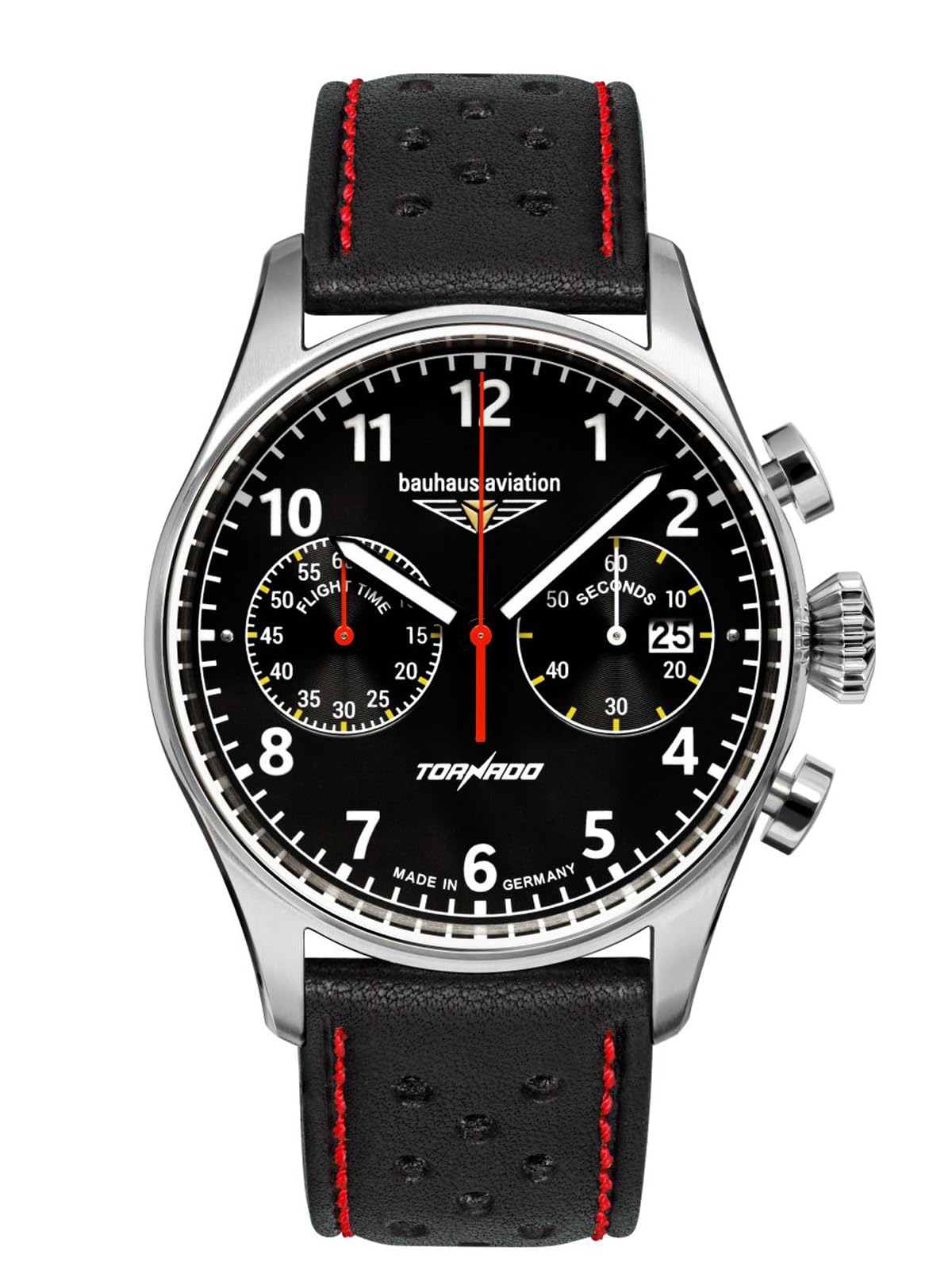 Bauhaus Aviation Herrenuhr Edelstahl Serie Tornado Chronograph 5 ATM mit Lederband in verschiedenen Varianten
