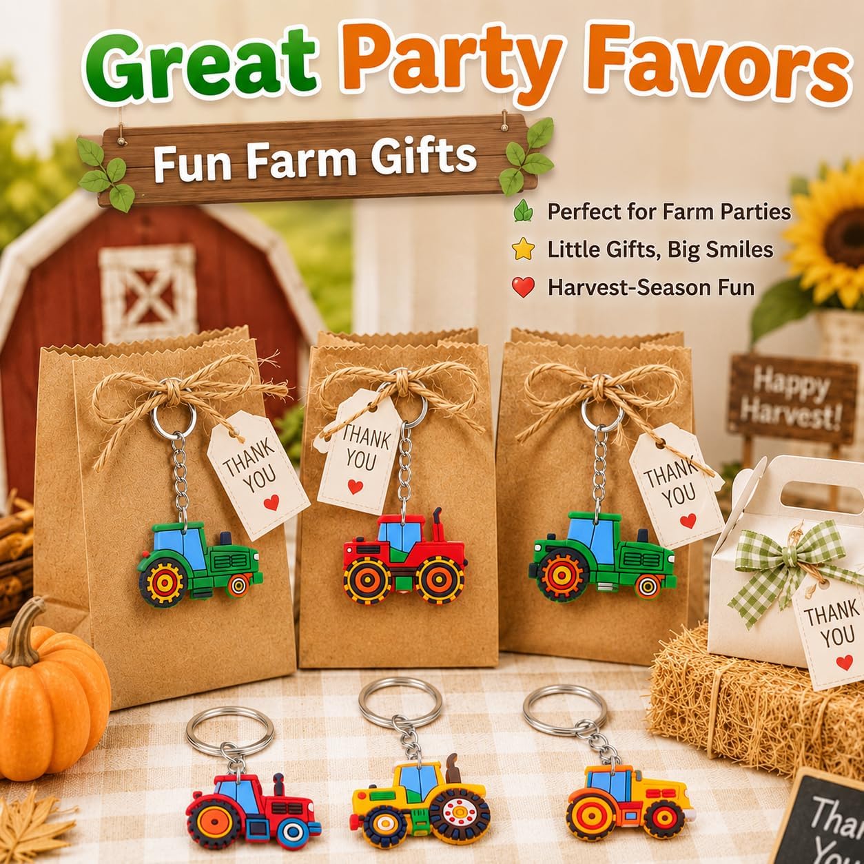 NOLITOY Car Keychain Bulk for Kids: 12Pcs Cartoon Farm Tractor Keychain Party Favors Birthday Classroom Prizes Backpack Charms Harvest Season Decorations for Boys Girls
