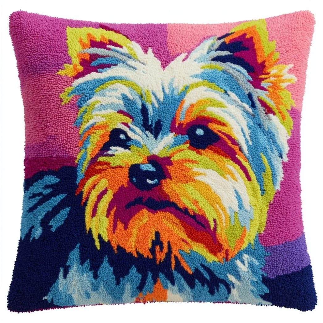 Taxpy DIY Latch Hook Pillow Kit,Yorkshire Terrier 43 X 43 Cm
