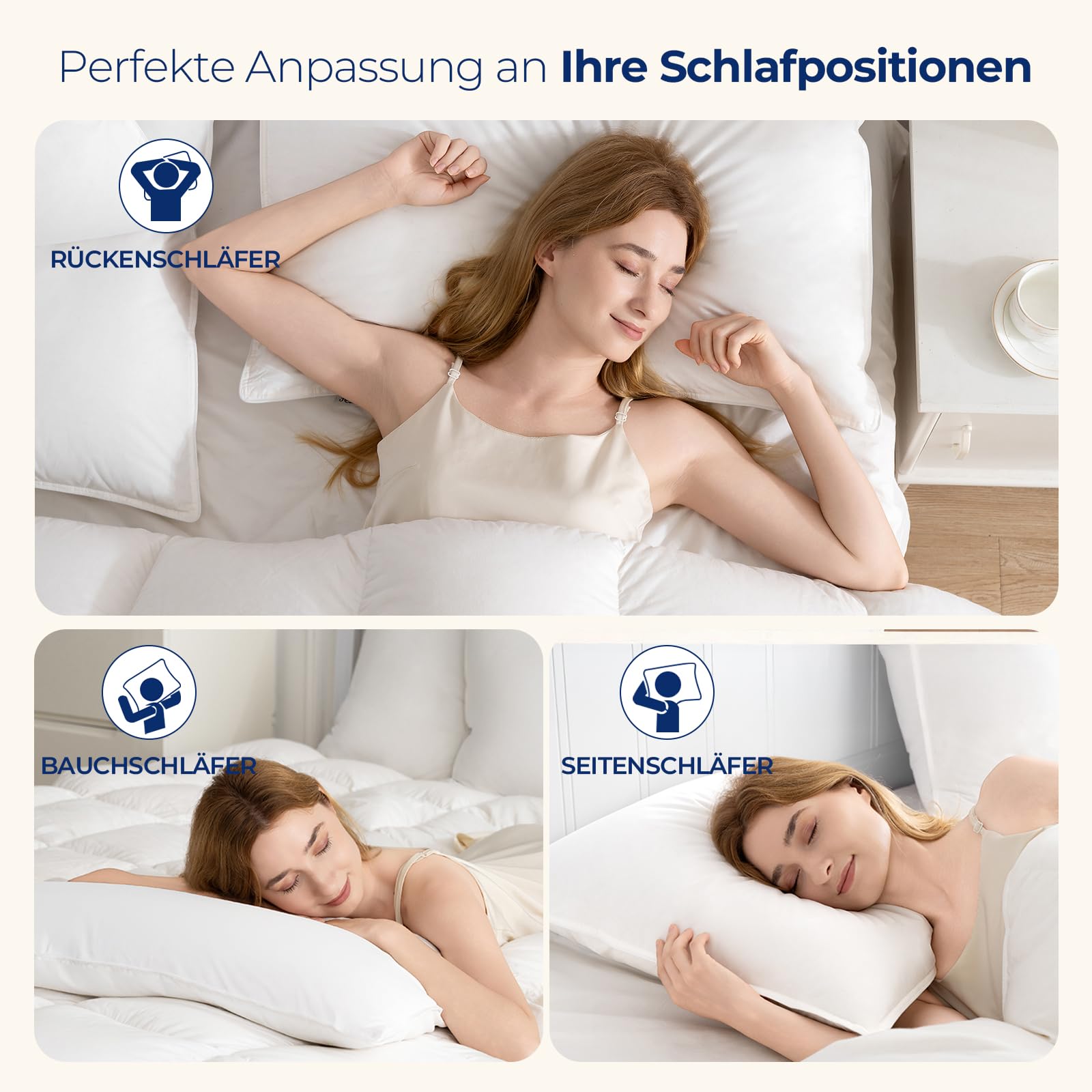 Homyrium Federkissen 80 x 80 cm Daunenkissen Kopfkissen 80x80 Daunen, 1600g | 3 Kammer Kissen, Mit 100% Daunen & Federn, Hotelqualität Schlafkissen, 100% Baumwollbezug, Ökotex-Zertifiziert