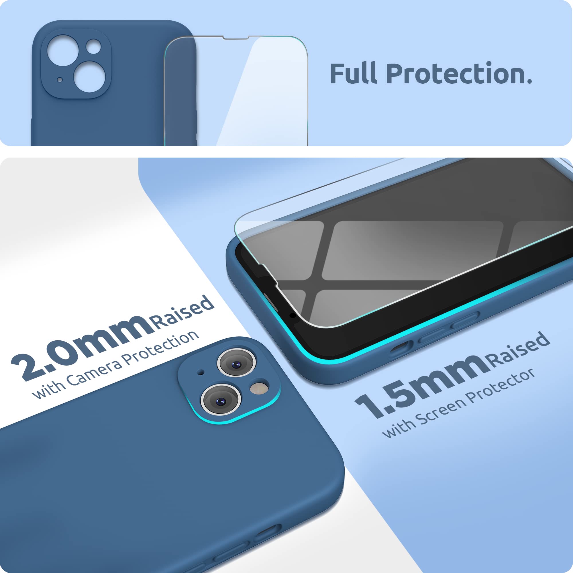 SURPHY Cover in silicone liquido compatibile con iPhone 13 6,1 pollici, protezione individuale per ogni obiettivo spesso in silicone premium per iPhone 13 6,1 pollici (blu chiaro)