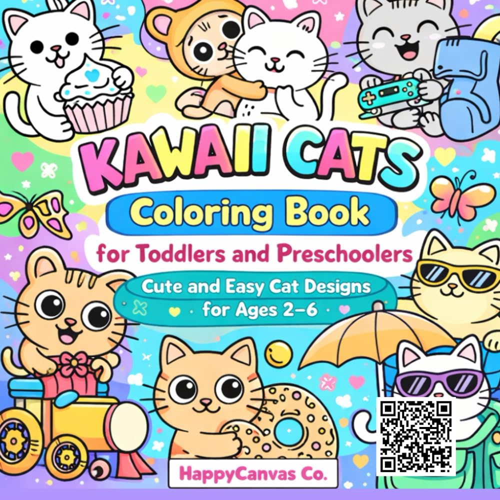 Kawaii Cats Coloring Book: Cute and Easy Cat Designs for Toddlers and Preschoolers Ages 2–6