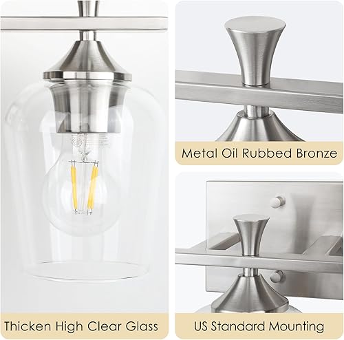 Miniatura 3 de Lámpara de tocador de baño de 3 luces, accesorios de iluminación de baño plateados sobre el espejo, apliques de pared modernos con pantalla de