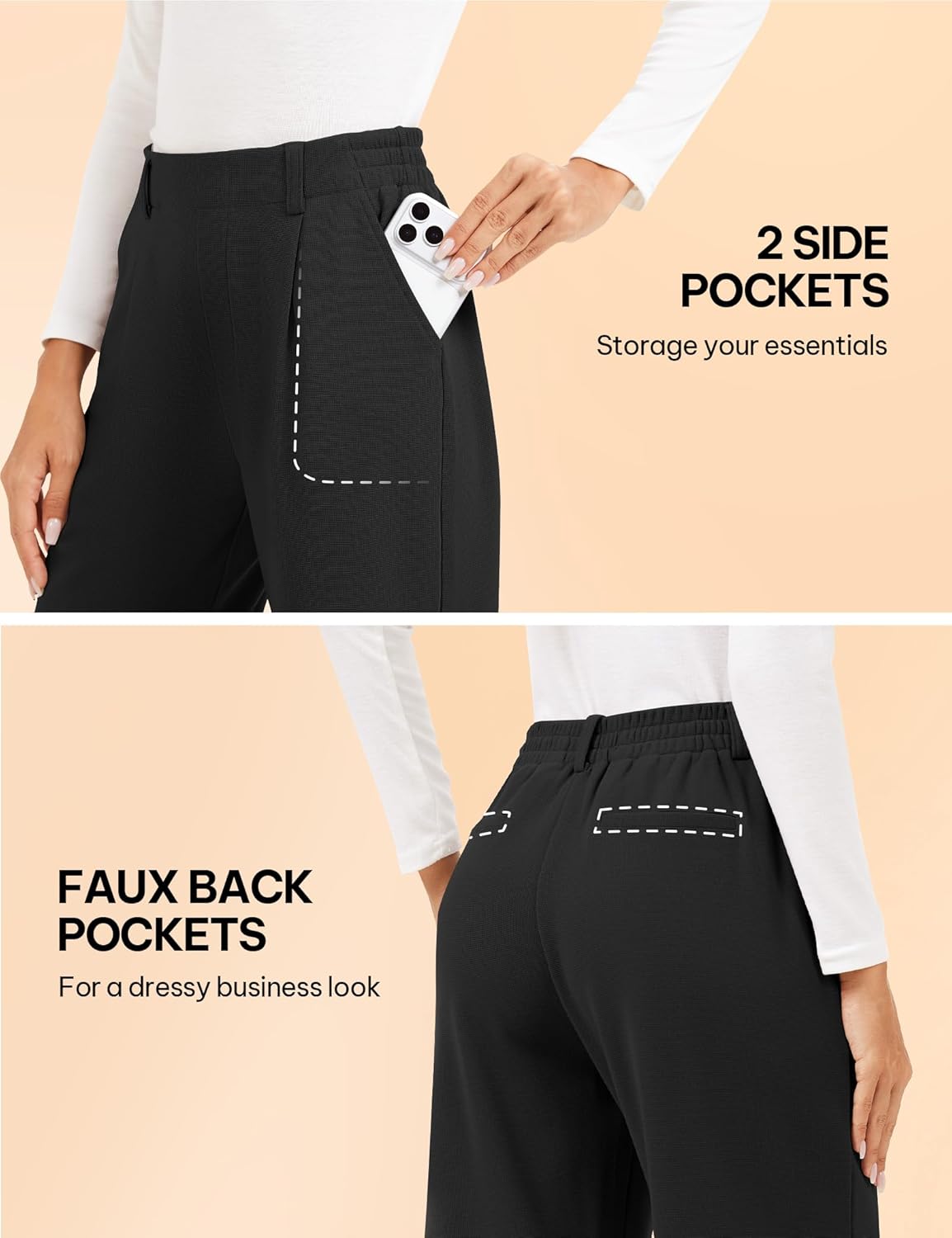 AVAMO Fleece Lined Pants Women Stretchy Waffle Knit Work Pants for Women High Waisted Business Casual Slacks Wide Leg - Image 4