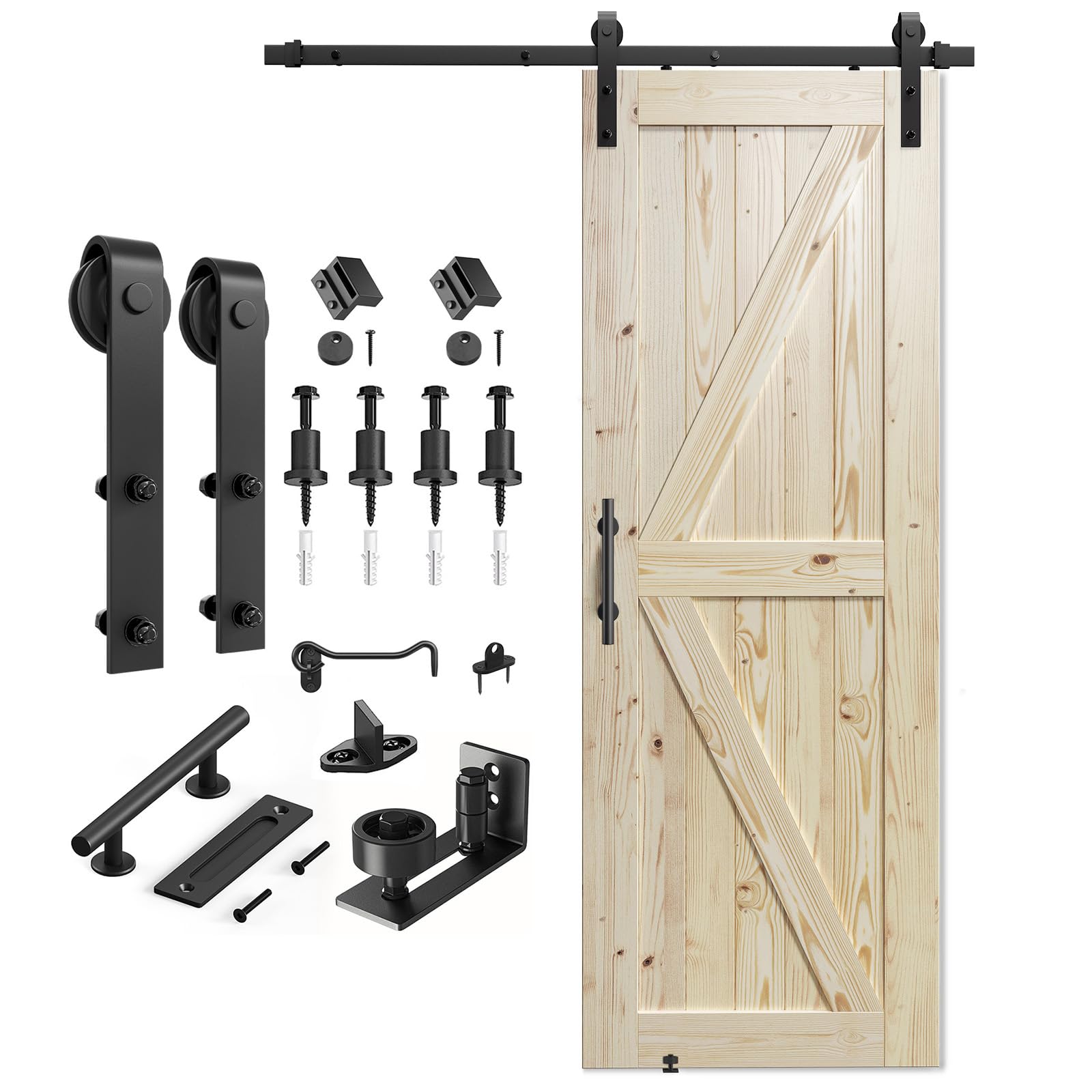 Photo 1 of (missing all hardware) SMARTSTANDARD 32in x 84in Sliding Barn Door with 6ft Barn Door Hardware Kit Included, Unfinished Solid Spruce Wood Door, Assembly Required, DIY, Stainable, Natural
