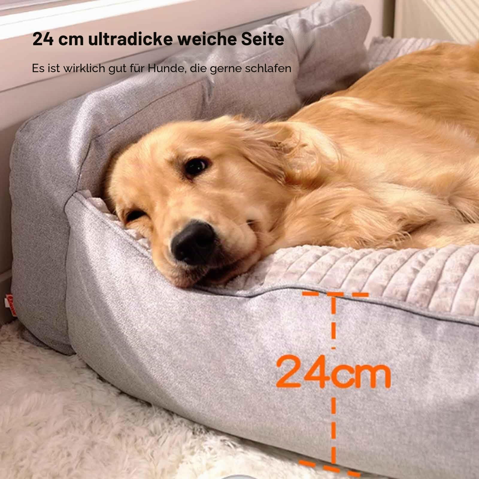 Hundebett Grosse Hunde Waschbar, Plüsch Hundekissen Flauschig, Hundecouch Mit Hohem Rand Und Rutschfestem Boden Für Große Hunde,Grau,XL