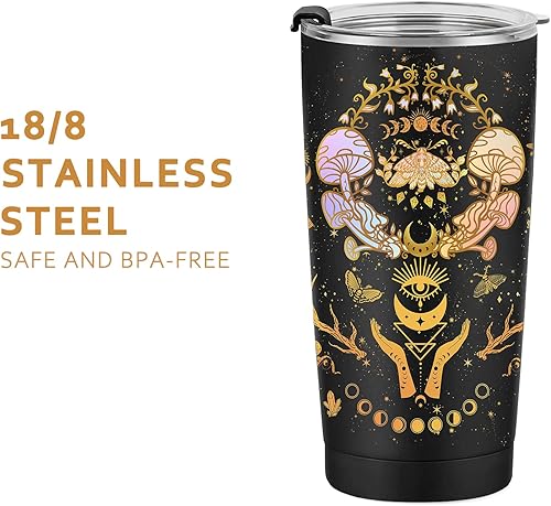 Miniatura 5 de Vaso de hongos, regalos de hongos para mujeres, vaso de luna de polilla, taza de sol y luna, regalos de cumpleaños de brujas, vaso aislado con