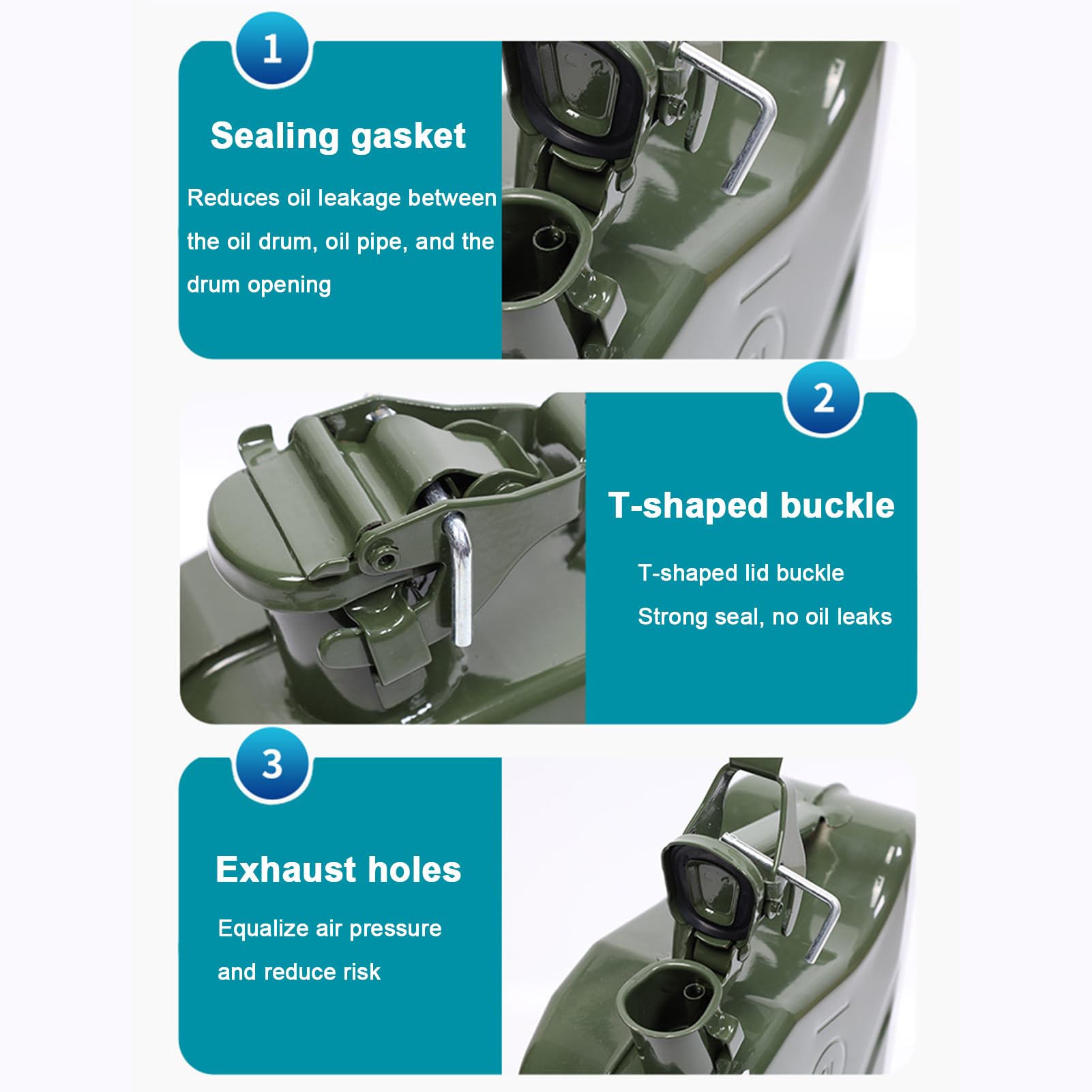 Generisch 5l 10l 20l Kraftstoffkanister Metall, Benzinkanister Mit Flexiblem Ausgießer, Handlicher Kanister Dieselkanister Reservekanister Für Motorrad,Auto,Rasenmäher,Bootfahren,Grün,10L
