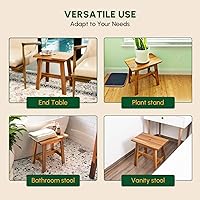 Vista 5 de BEEFURNI Taburete de madera de acacia rectangular, pequeño banco con asiento, taburete de 18 pulgadas, banco de tocador de madera para baño, soporte