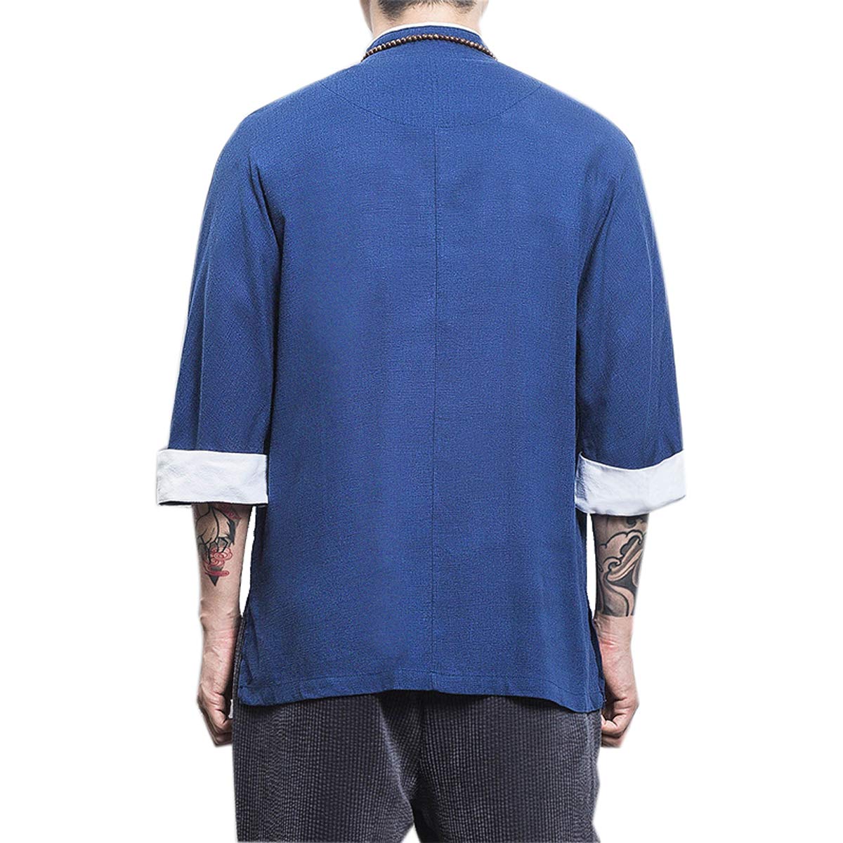 PRIJOUHE - Cardigan kimono uomo, stile giapponese, cotone e lino, a sette maniche, leggero